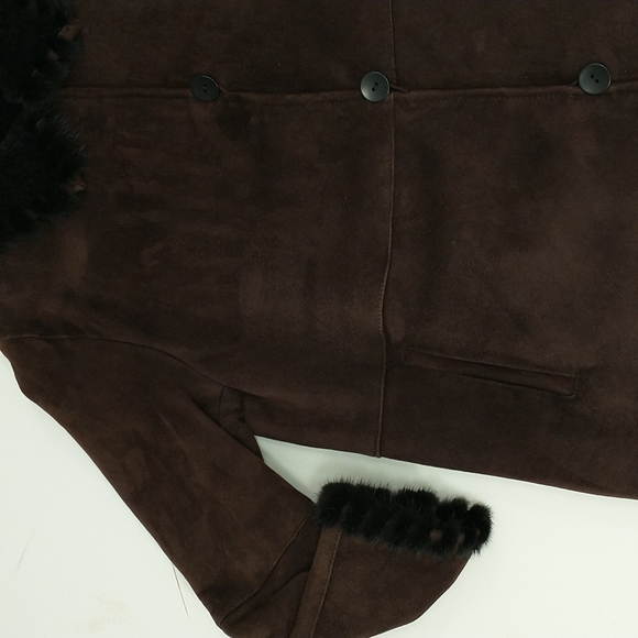 Authentic Shearling USA made Coat Long Jacket Dark Brown Suede Leather Fur Trim - Picture 15 of 16